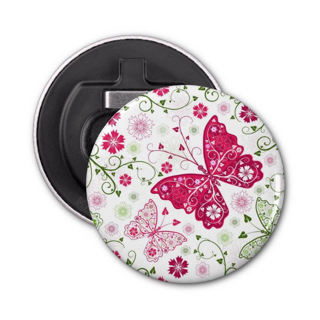 Floral White Pattern Bottle Opener (Front)