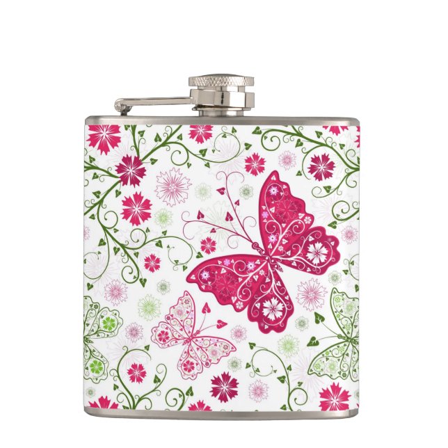 Floral White Pattern Flask (Front)