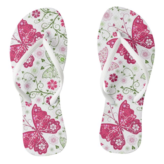 Floral White Pattern Flip Flops (Footbed)