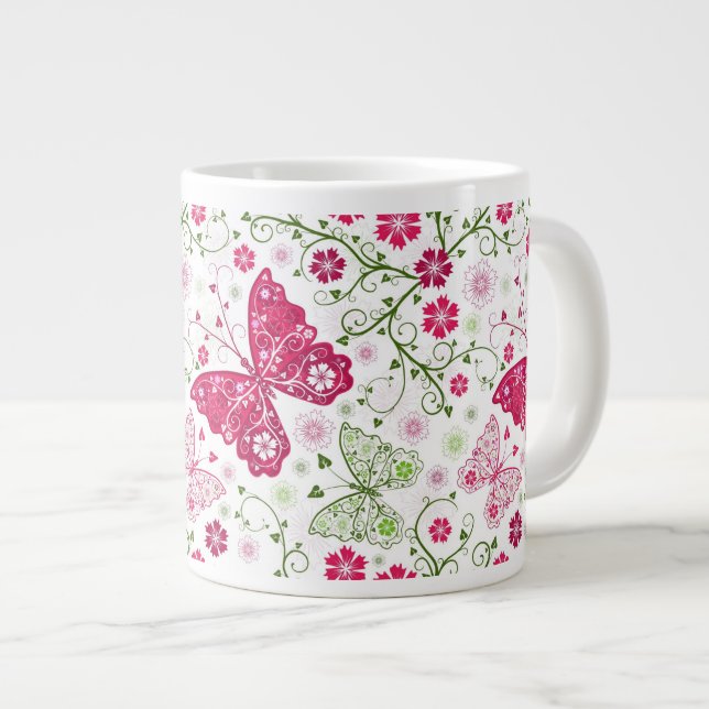 Floral White Pattern Giant Coffee Mug (Front Right)