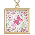 Floral White Pattern Gold Plated Necklace