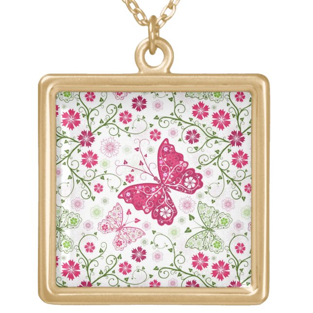 Floral White Pattern Gold Plated Necklace (Front)