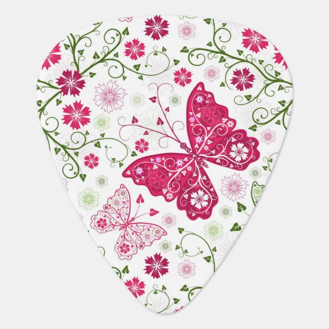 Floral White Pattern Guitar Pick (Front)