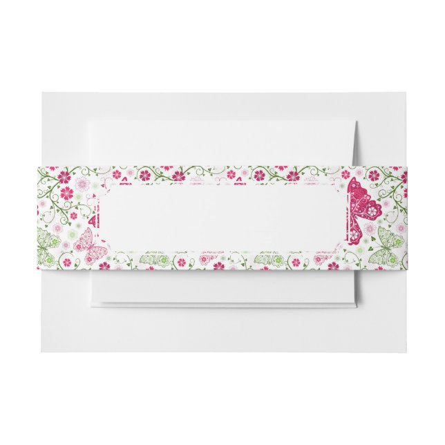 Floral White Pattern Invitation Belly Band (Front Example)