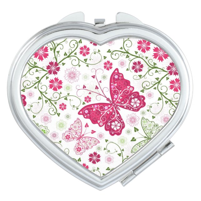 Floral White Pattern Makeup Mirror (Front)