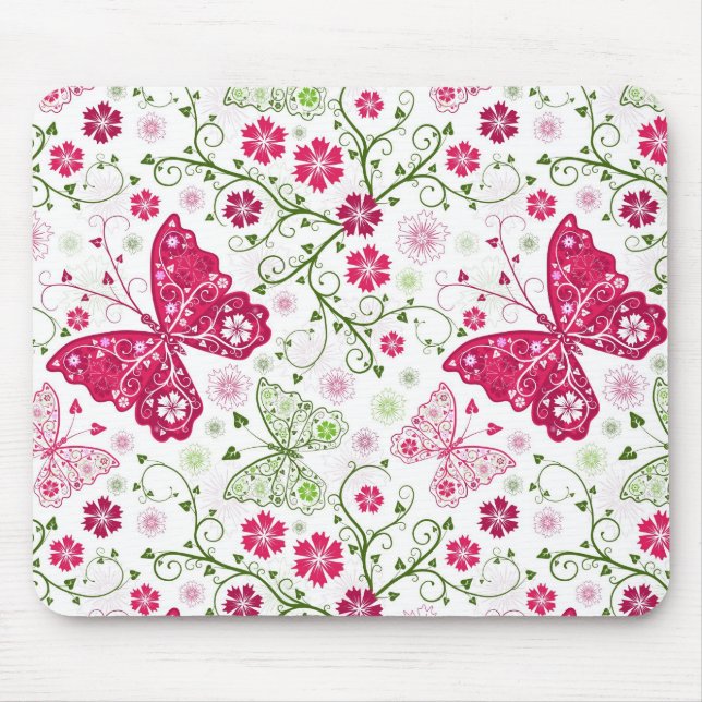 Floral White Pattern Mouse Pad (Front)