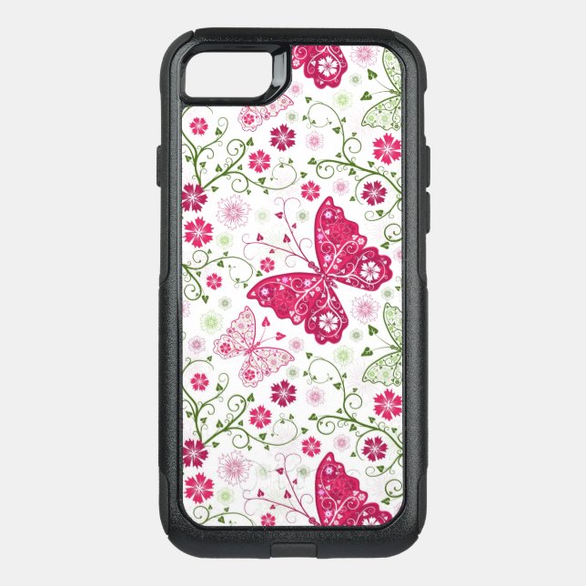 Floral White Pattern Otterbox iPhone Case (Back)