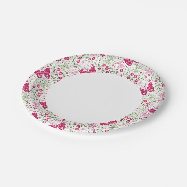 Floral White Pattern Paper Plates (Angled)