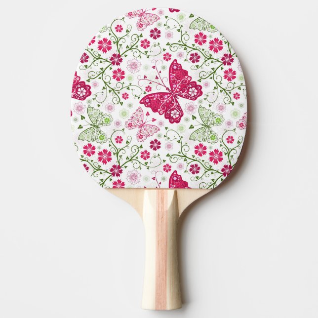 Floral White Pattern Ping Pong Paddle (Front)