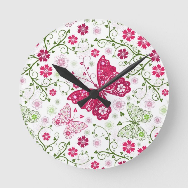 Floral White Pattern Round Clock (Front)