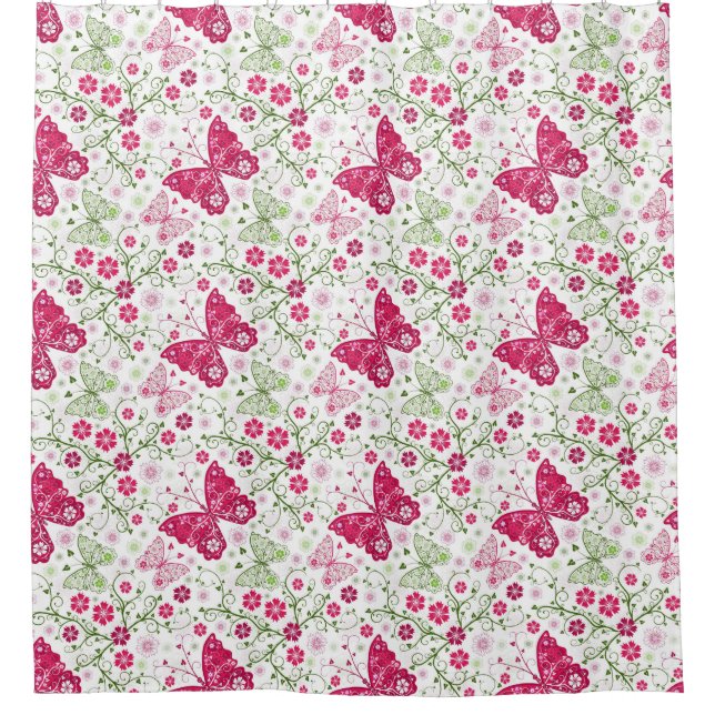 Floral White Pattern Shower Curtain (Front)