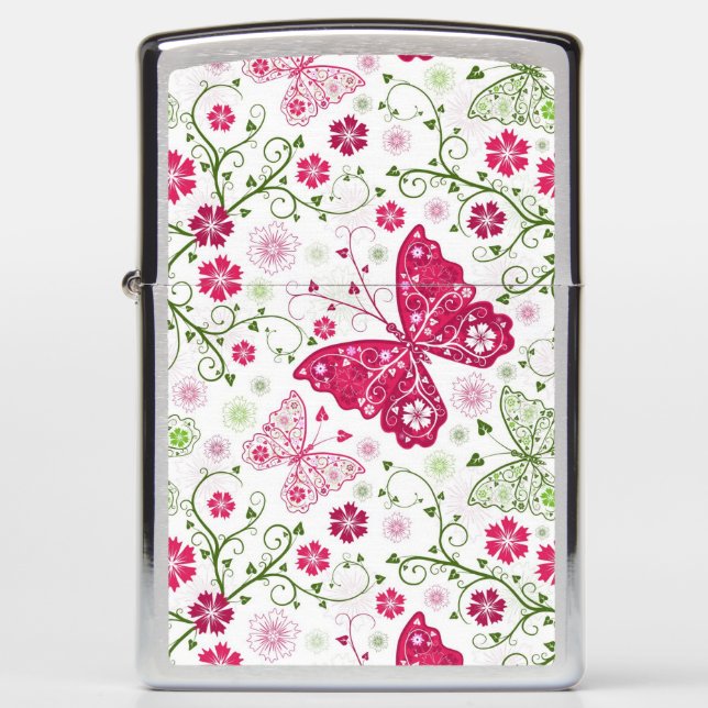 Floral White Pattern Zippo Lighter (Front)