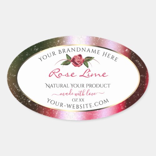Floral White Product Labels Green and Pink Glitter