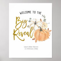 Floral White Pumpkin Gender Reveal Welcome Poster