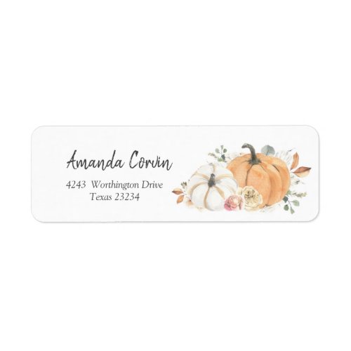 Floral White Pumpkin Return Address Label