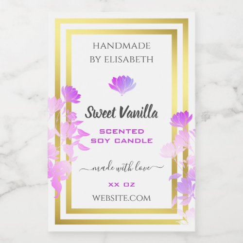 Floral White Purple Gold Product Packaging Labels