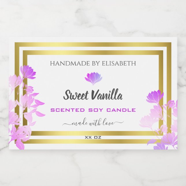 Floral White Purple Gold Product Packaging Labels (Single Label)