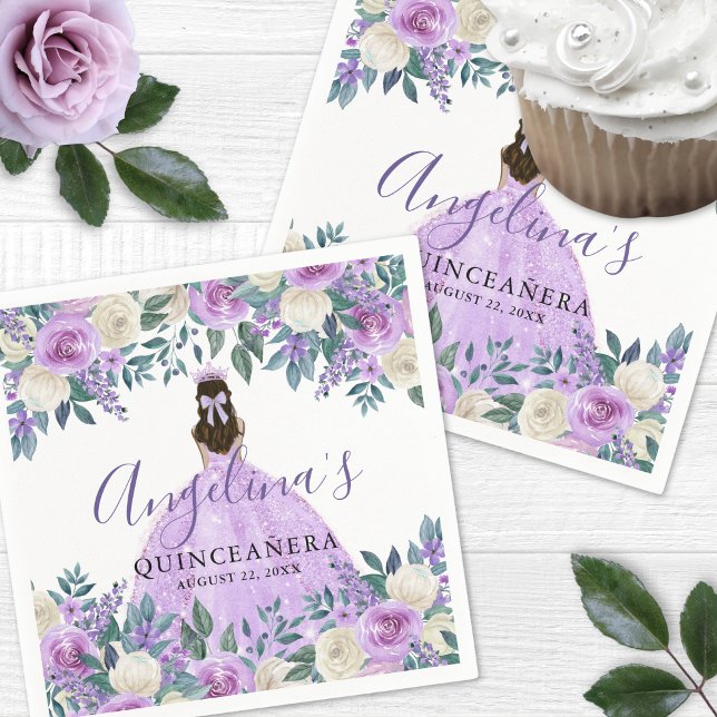 Floral White Purple Quinceanera Napkins (Floral White Purple Quinceanera Napkins)