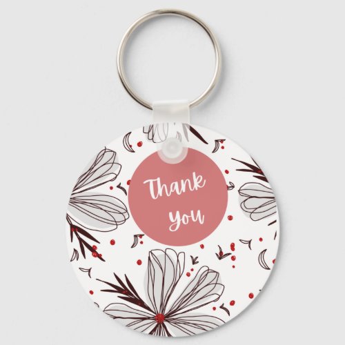 Floral White Red _Thank You Favor  Keychain