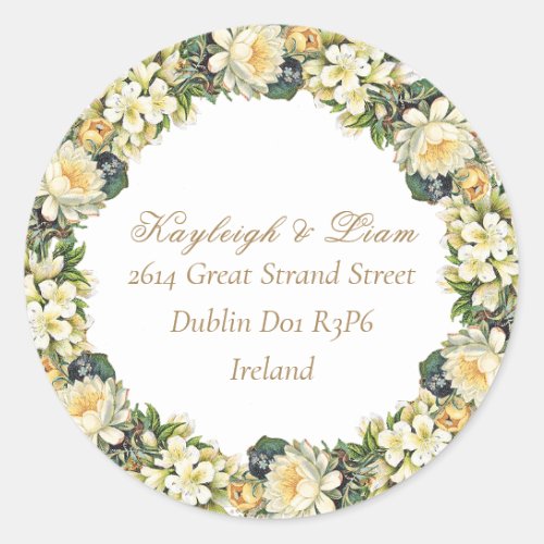 Floral White Return Address Wedding Sticker