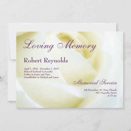 Floral White Rose Funeral or Memorial Announcement