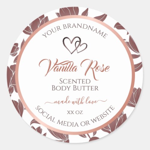 Floral White Rose Gold Product Packaging Labels