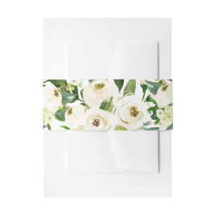 Floral White Roses Watercolor Elegant Wedding Invitation Belly Band