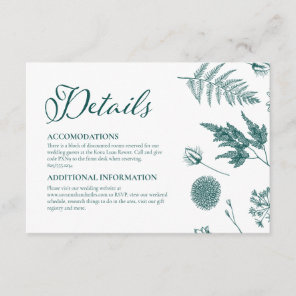 Floral White & Teal Green Wedding Details Enclosure Card