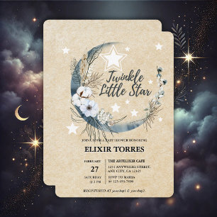 Floral White Twinkle Little Star Baby Shower Invitation