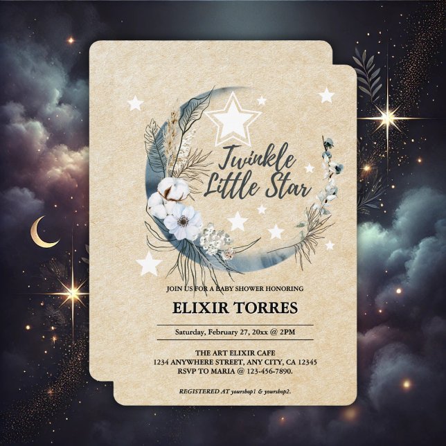Floral White Twinkle Little Star Baby Shower Invitation (Creator Uploaded)