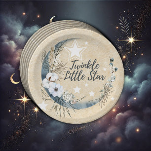 Floral White Twinkle Little Star Baby Shower Paper Plates