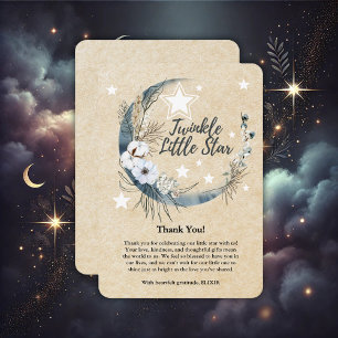 Floral White Twinkle Little Star Baby Shower Thank You Card
