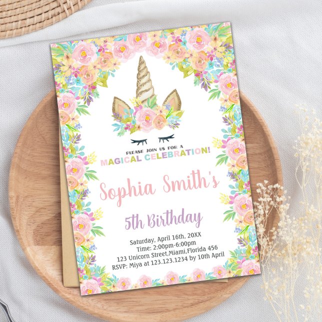 Floral White Unicorn Birthday Invitations (Floral White Unicorn Birthday Invitations)