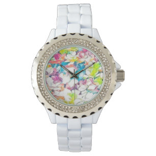 Floral White Watch w/ Floating Effect