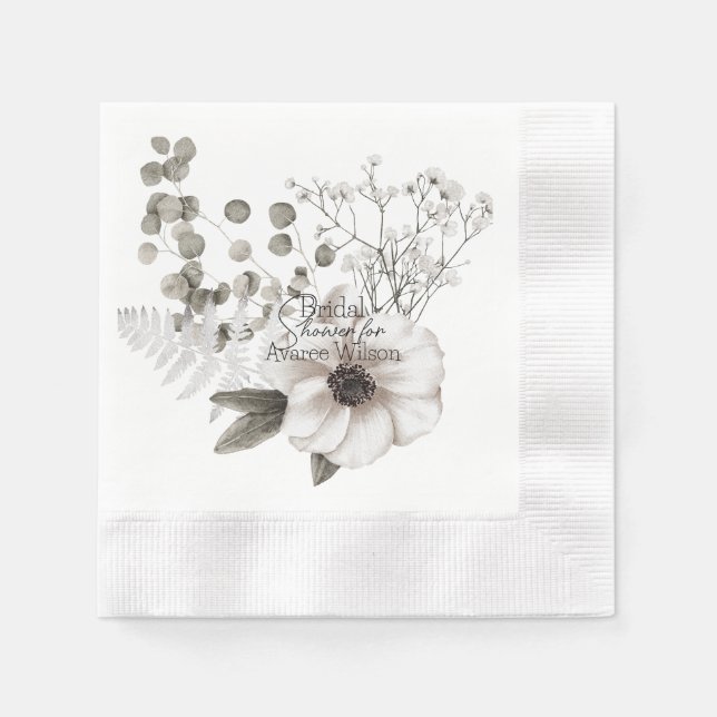 Floral  White Watercolor Bridal Shower   Napkins (Front)