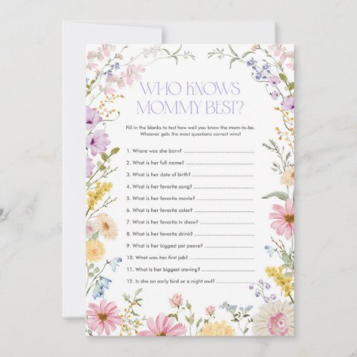 Floral Who Knows Mommy Best Baby Shower Game Card