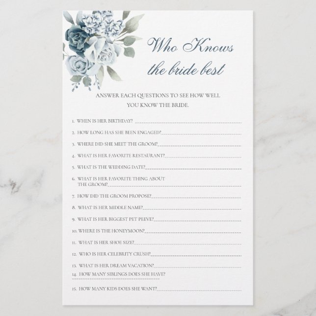 Floral Who Knows The Bride Best game (Front)