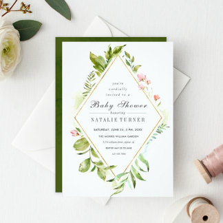 Floral Wild Green Foliage Baby Shower Invitation