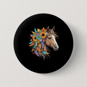 Floral Wild Horse Country Horse Riding Women Girls Button