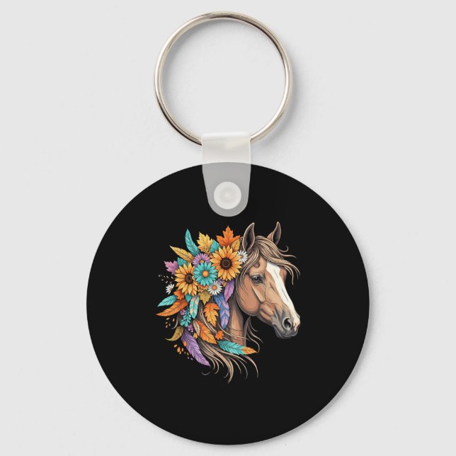 Floral Wild Horse Country Horse Riding Women Girls Keychain (Front)
