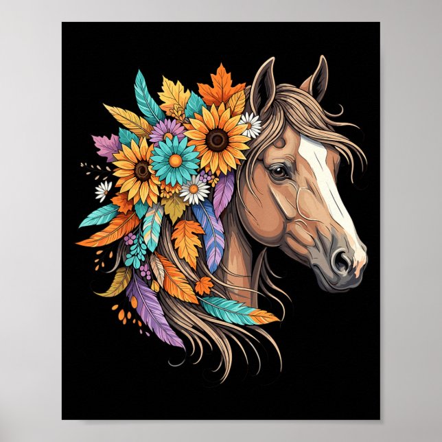 Floral Wild Horse Country Horse Riding Women Girls Poster (Front)