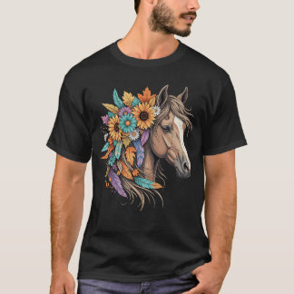 Floral Wild Horse Country Horse Riding Women Girls T-Shirt