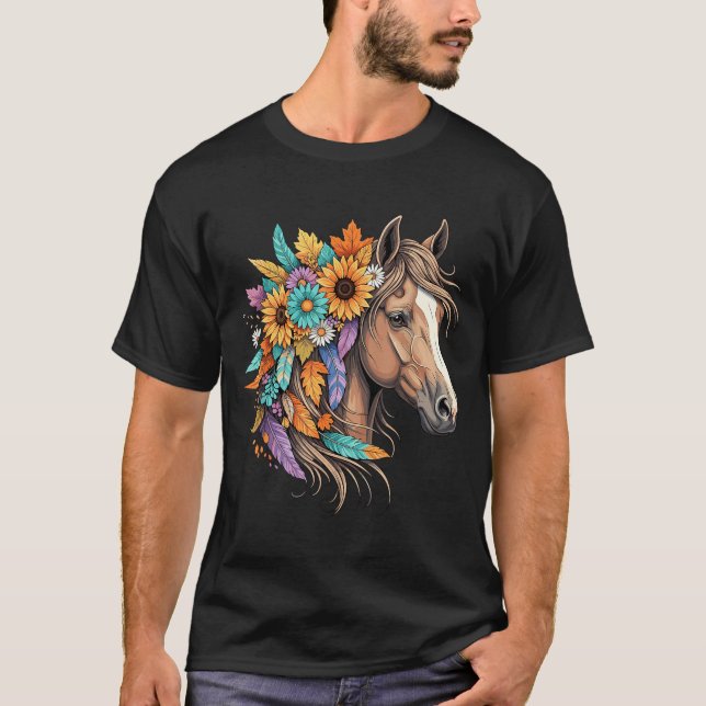 Floral Wild Horse Country Horse Riding Women Girls T-Shirt (Front)