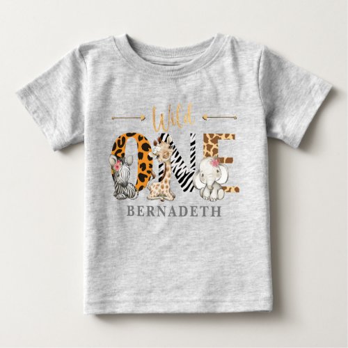 Floral Wild One 1st Birthday Jungle Baby T_Shirt