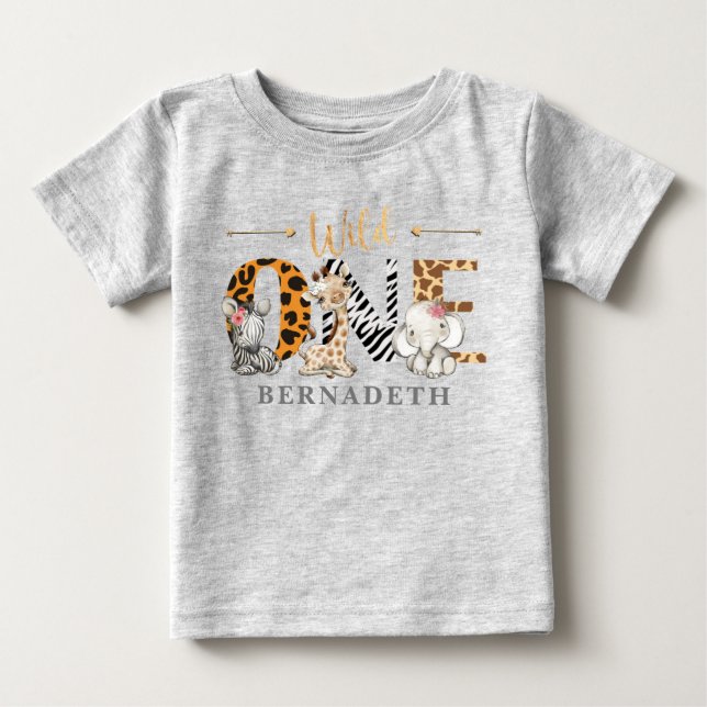 Floral Wild One 1st Birthday Jungle Baby T-Shirt (Front)