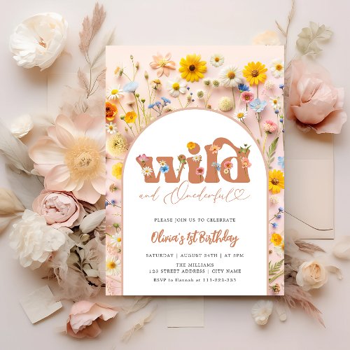 Floral Wild  Onederful Girl 1st Birthday Invitation