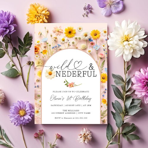 Floral Wild  Onederful Girl 1st Birthday Invitation