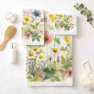 Floral Wildflower 3‑Piece Botanical Bath Towel Set