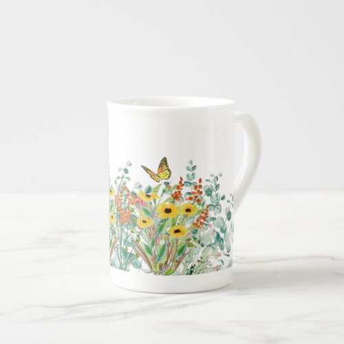 Floral Wildflower and Butterflies   Bone China Mug