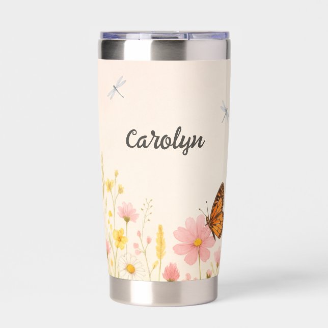 Floral Wildflower and Dragonfly Insulated Tumbler (Front)